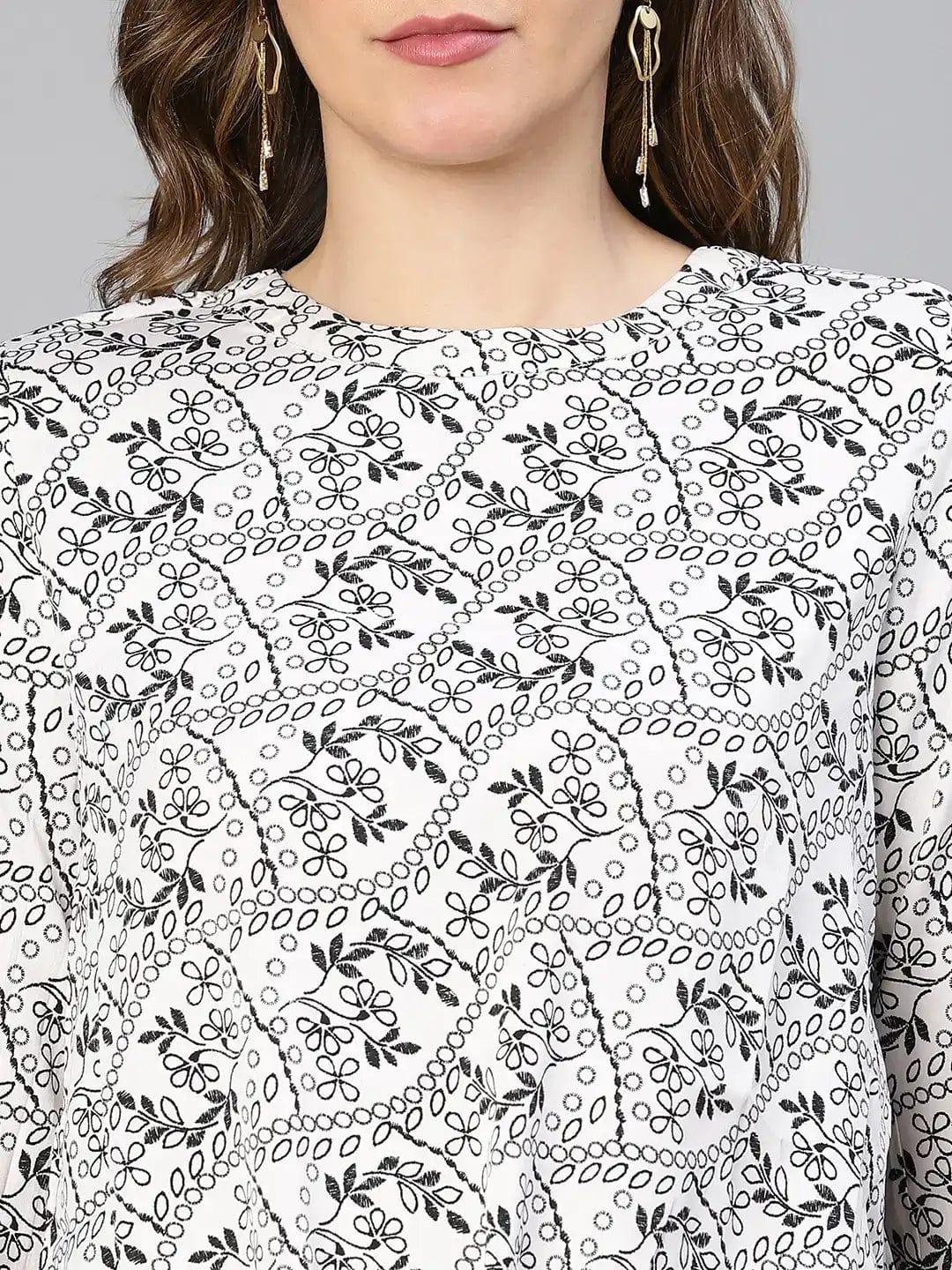 Women White Floral Print Tie-Knotted Polyester Top - oxolloxo