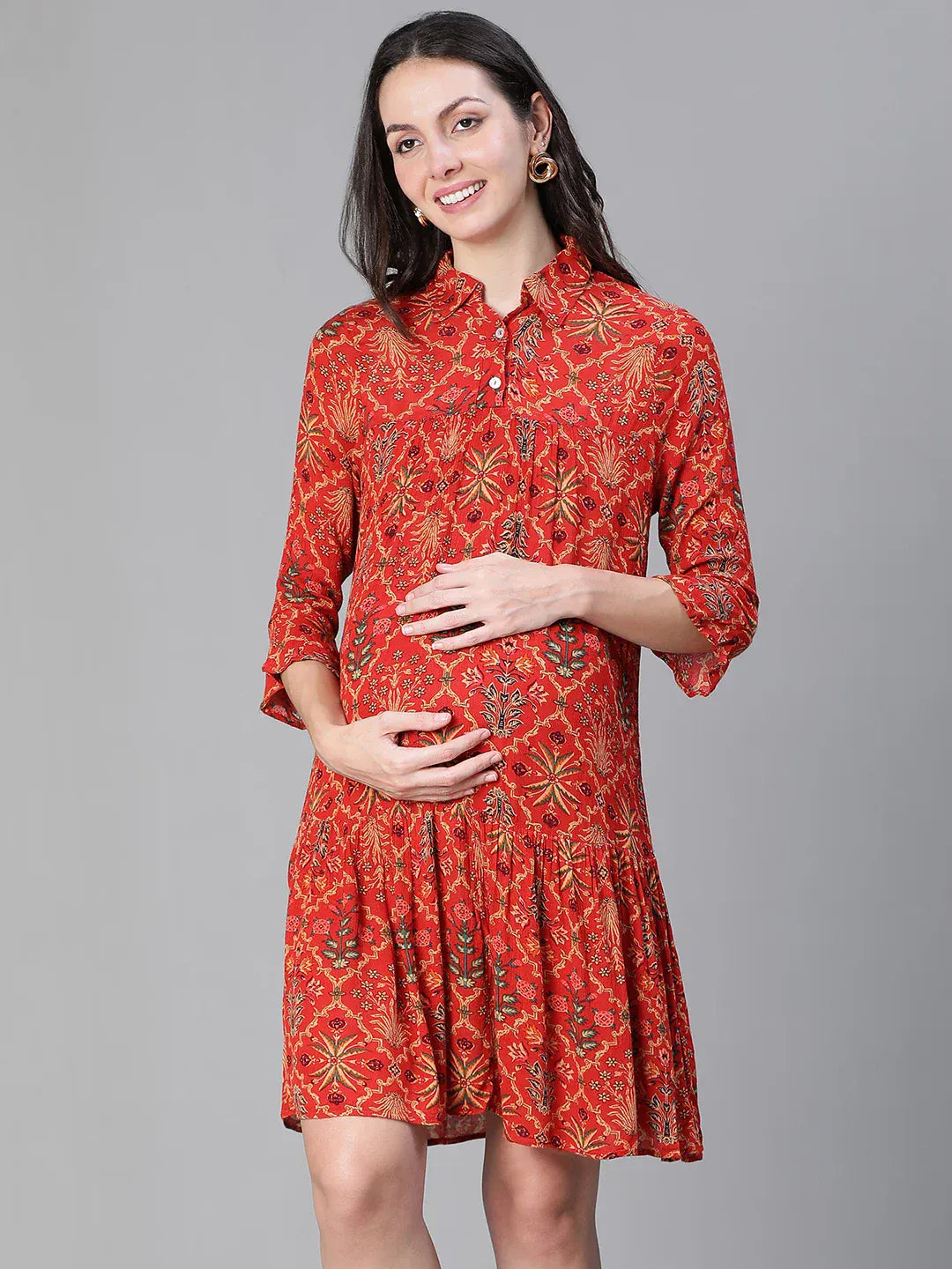 Women Red printed Maternity Dress