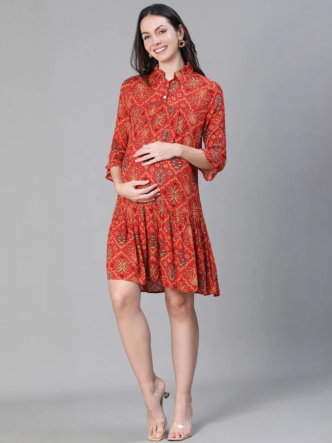Women Red printed Maternity Dress