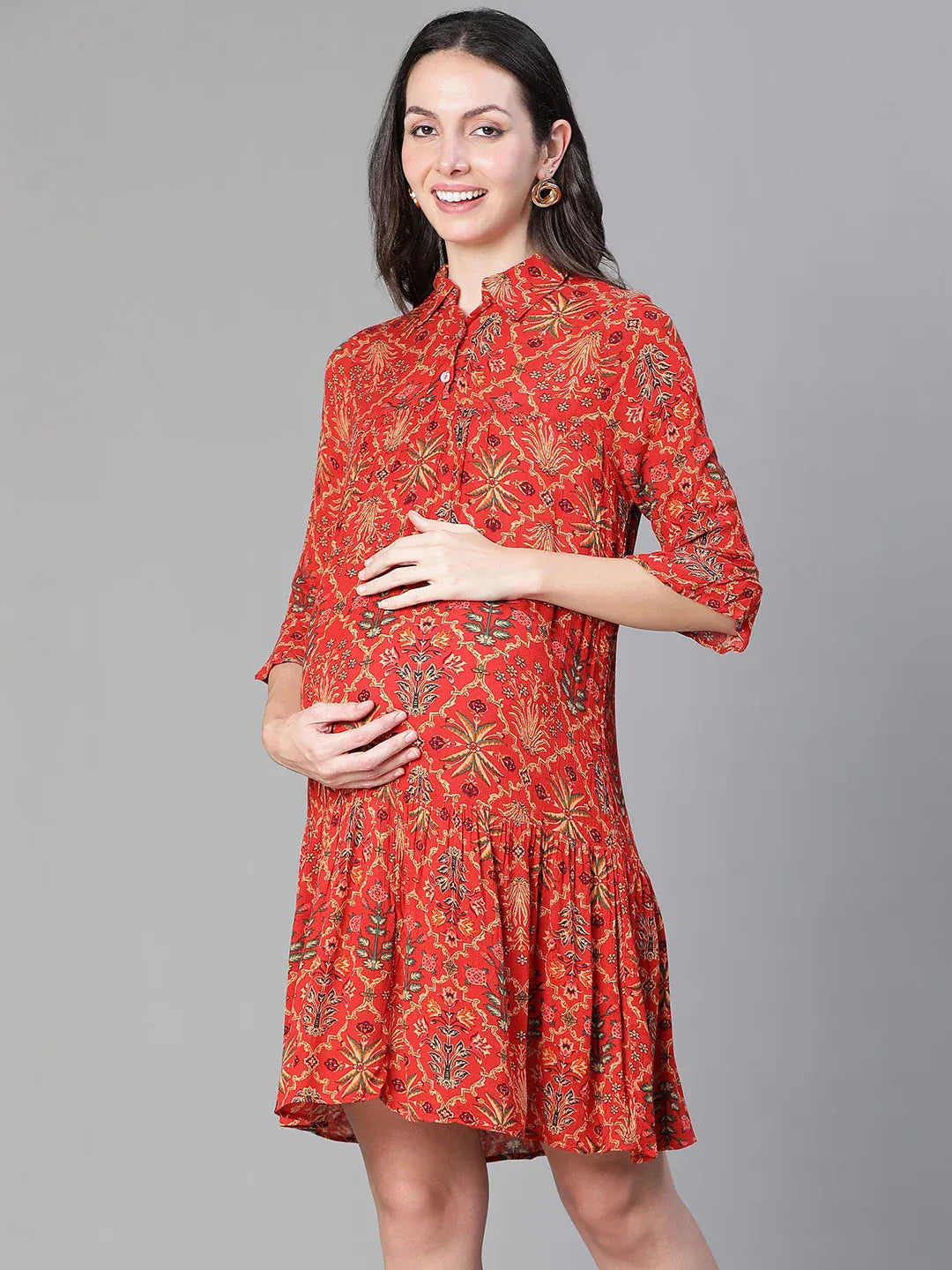 Women Red printed Maternity Dress