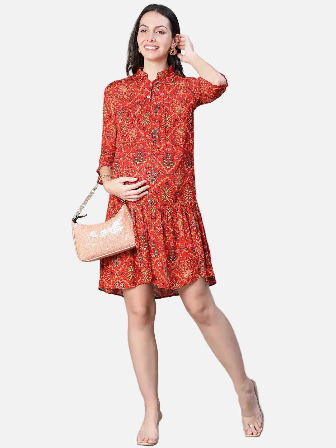 Women Red printed Maternity Dress