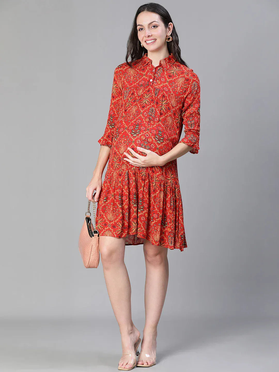 Women Red printed Maternity Dress