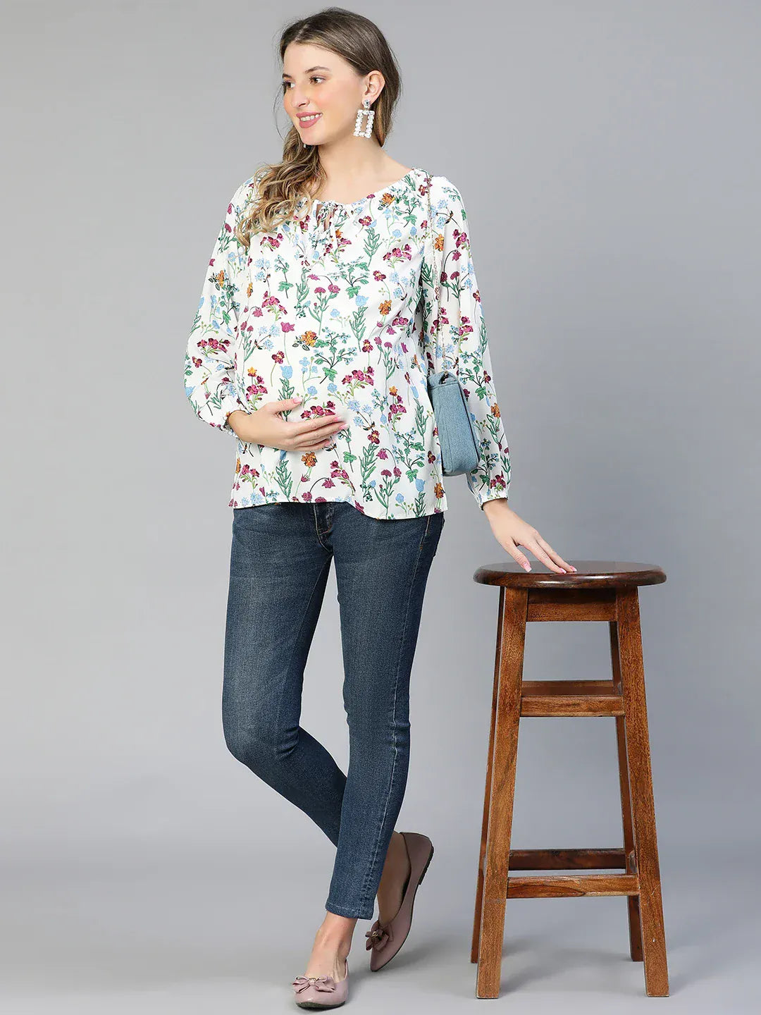 Women Floral Print Maternity Top