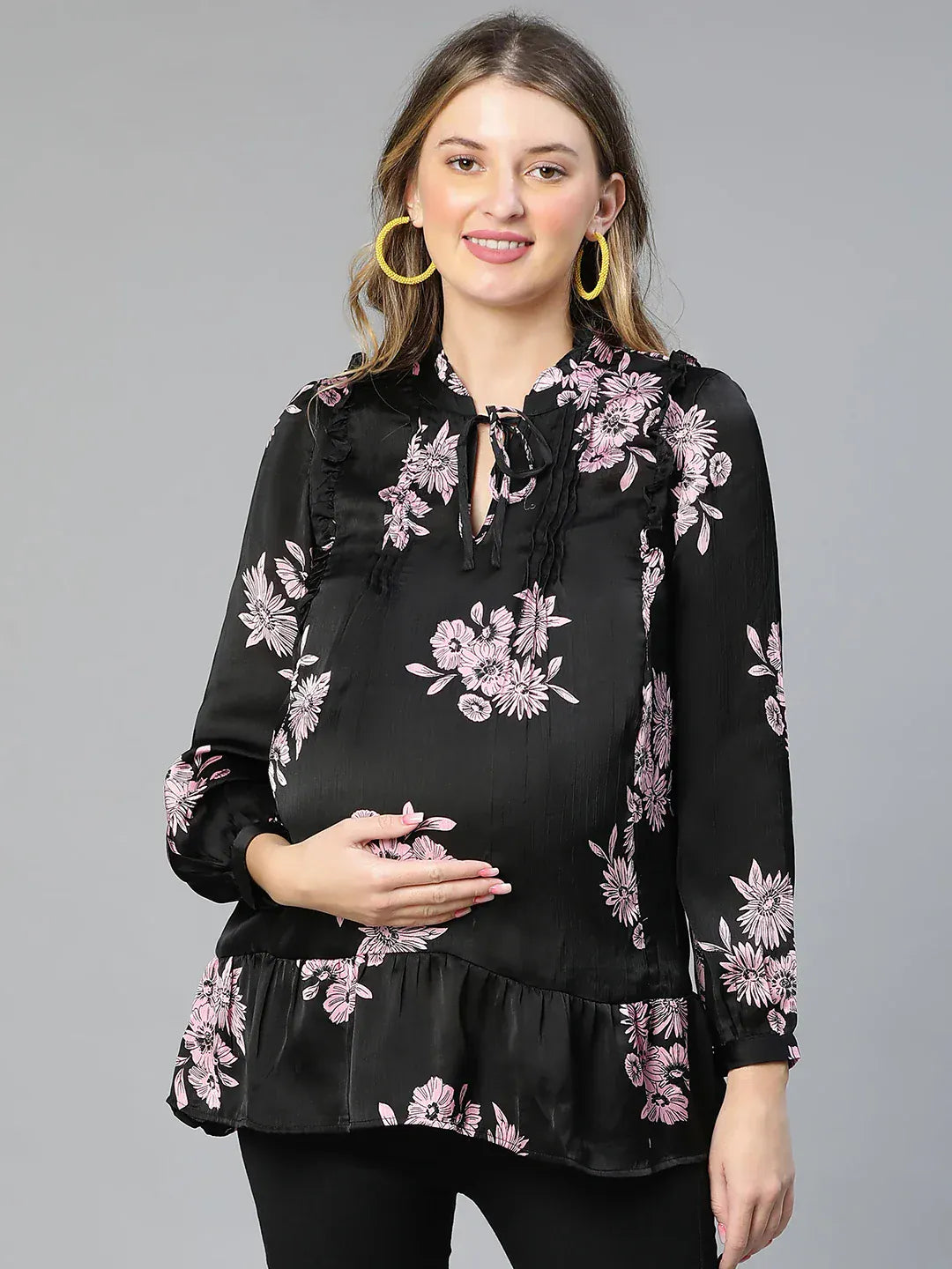 Women Black Floral Print Maternity Top