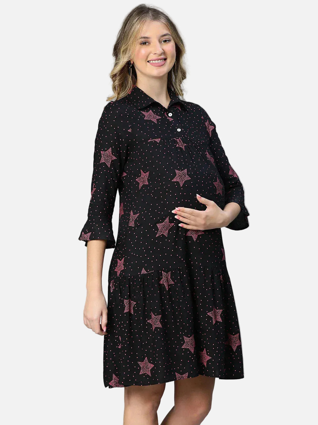 Women Black Star Print Maternity Dress