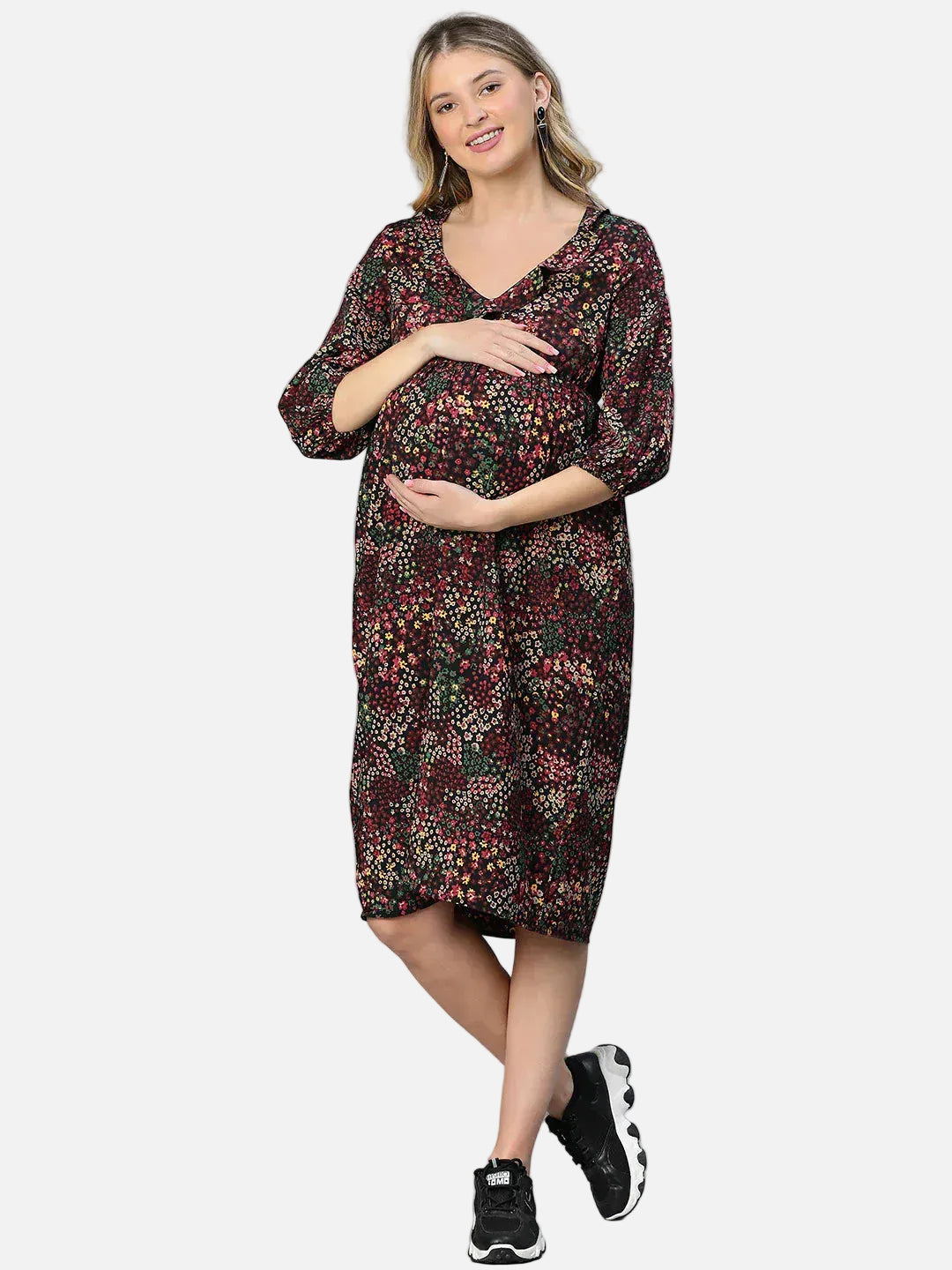 Women Multicolor Floral Print Maternity Dress