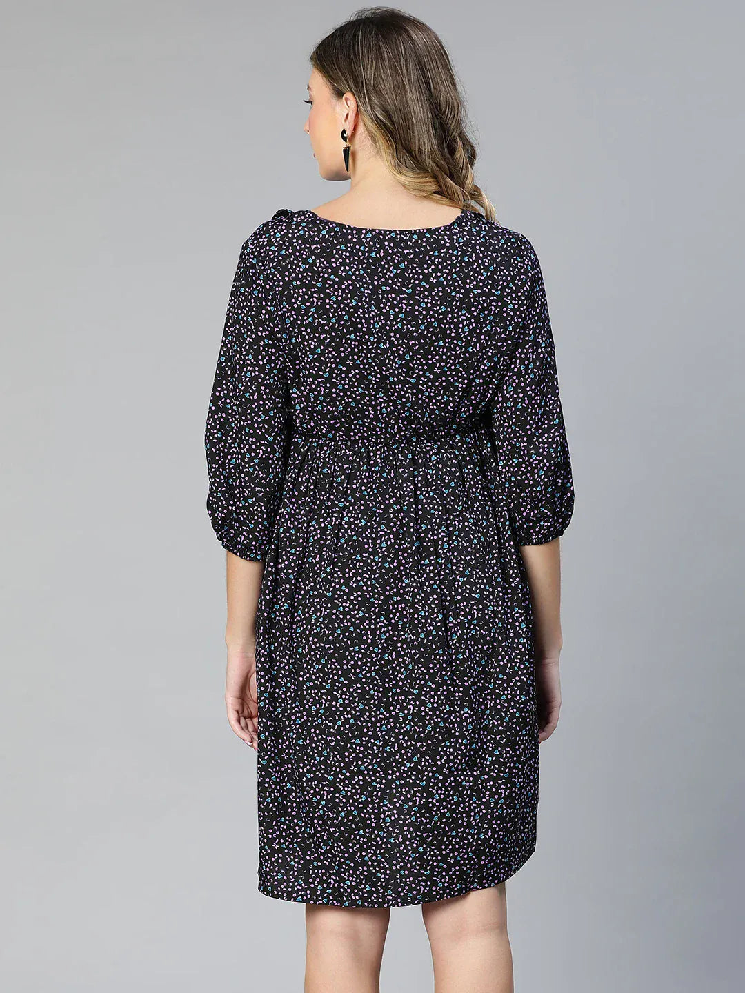 Women Navy Blue Floral Print Maternity Dress