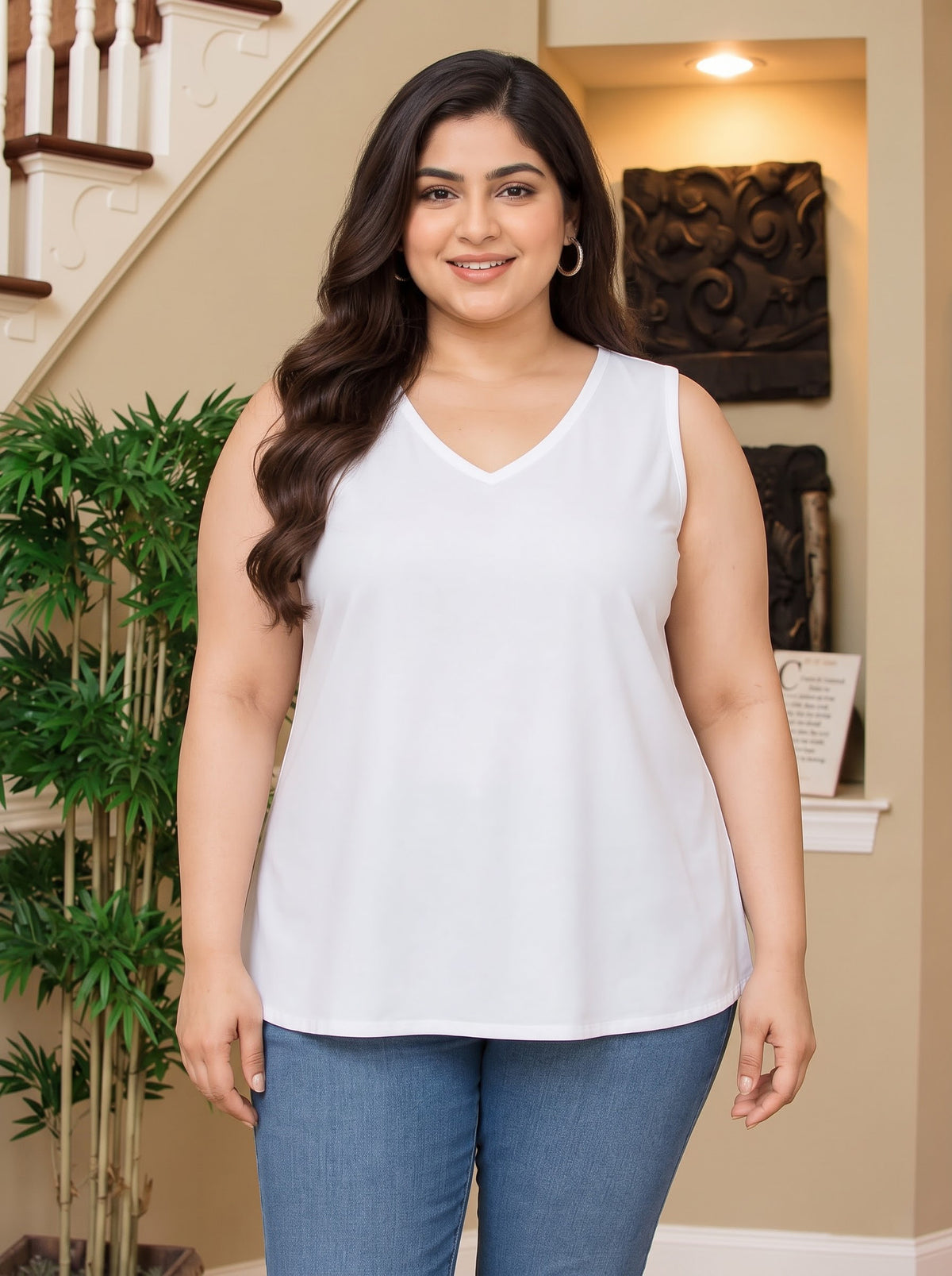 Plus Size White Floral Print Top