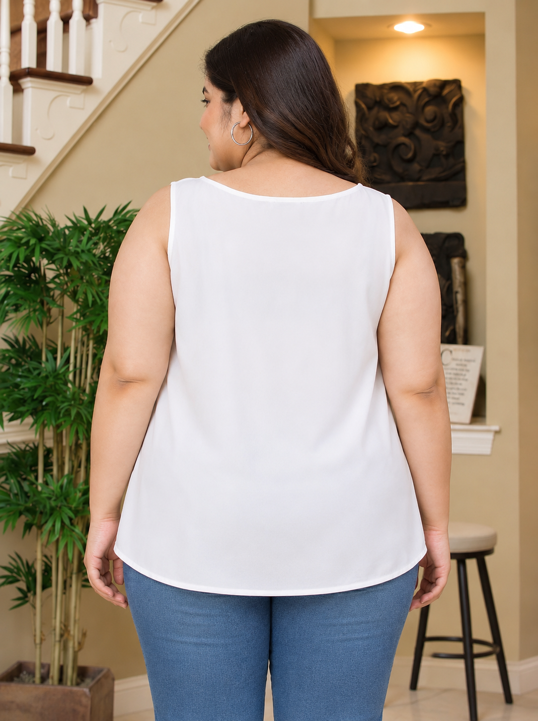 Plus Size White Floral Print Top