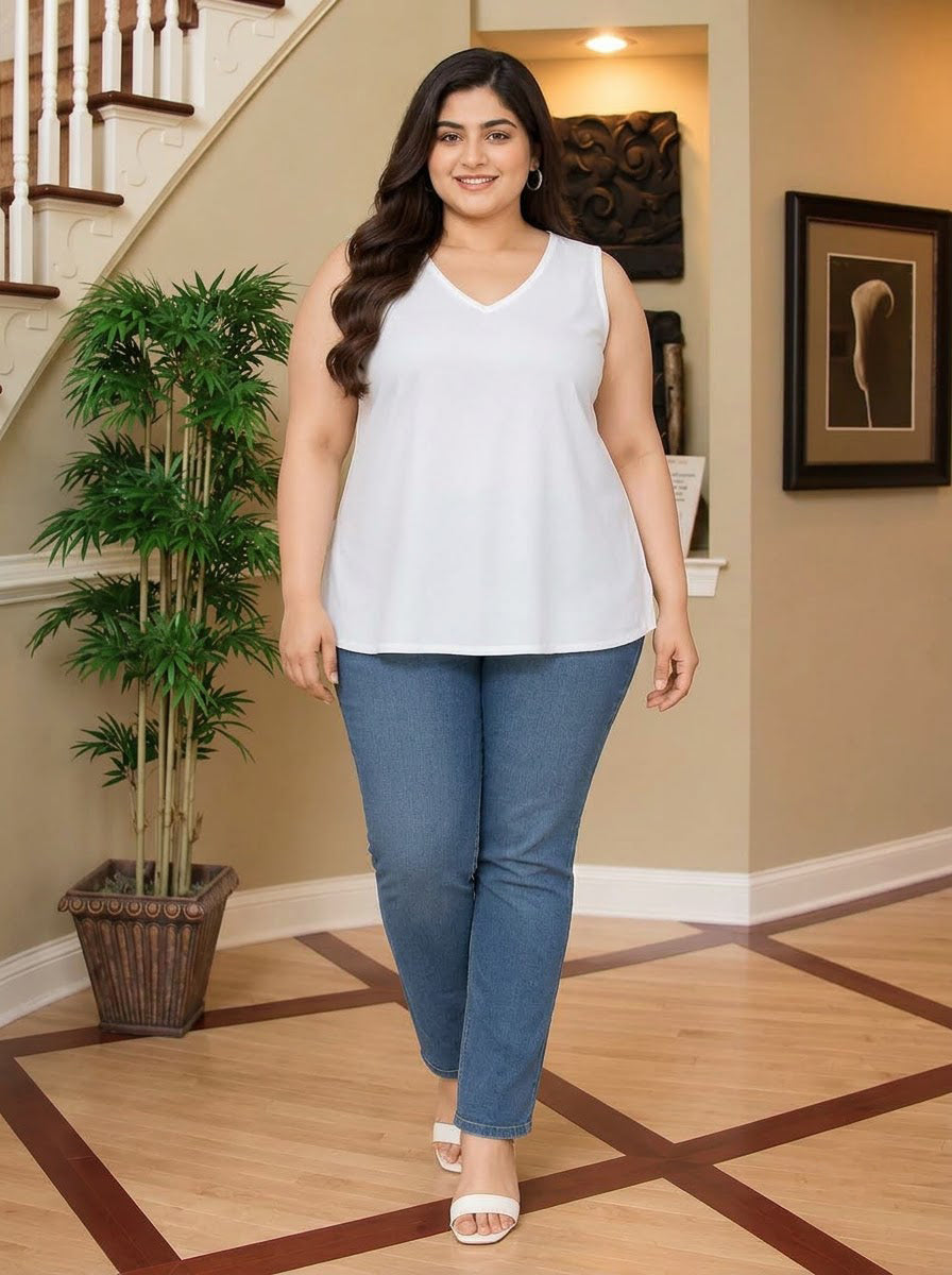 Plus Size White Floral Print Top