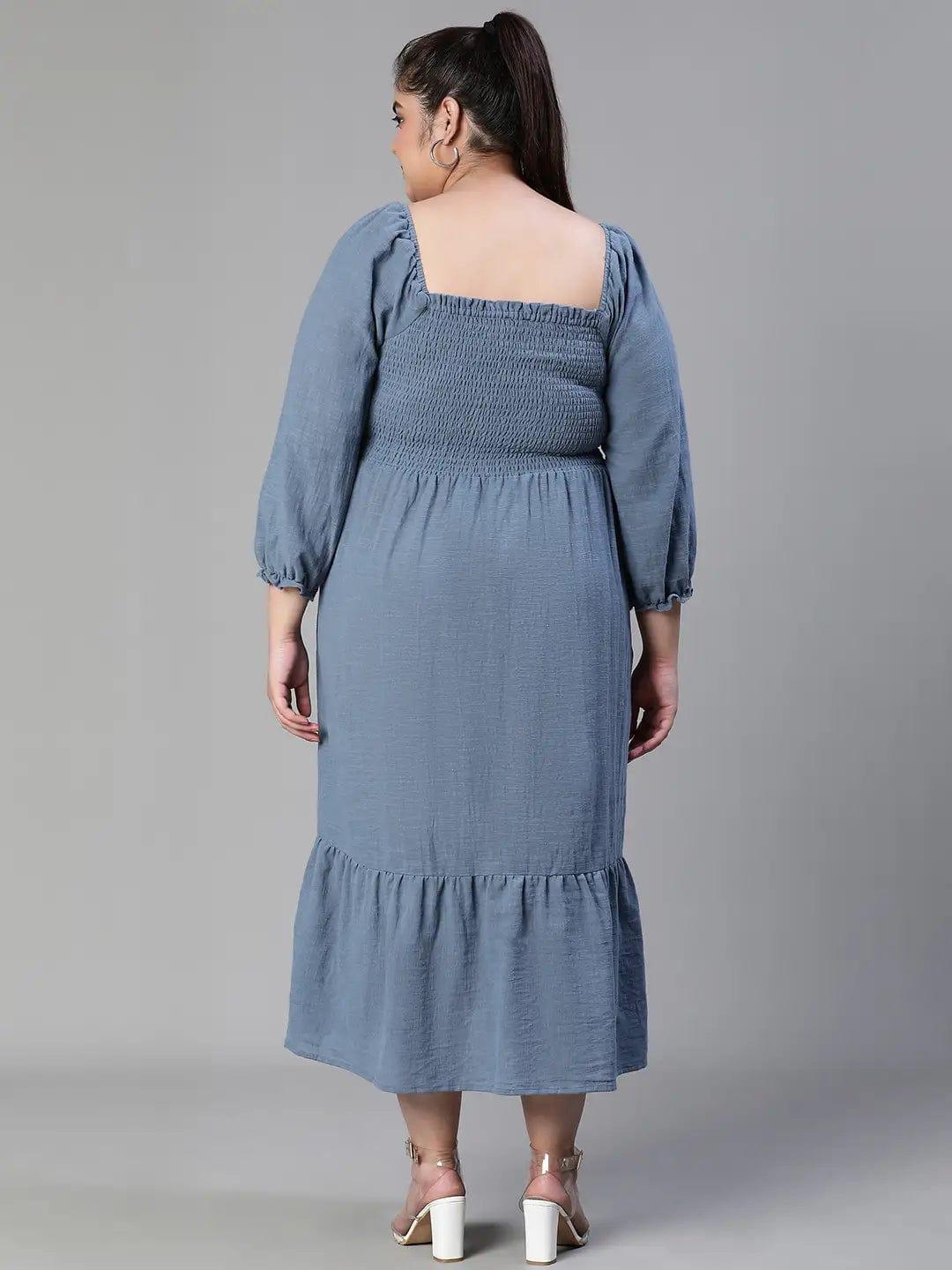 Beyond Grey Smocked Long Plus Size Curvy Maxi Cotton Dress - oxolloxo