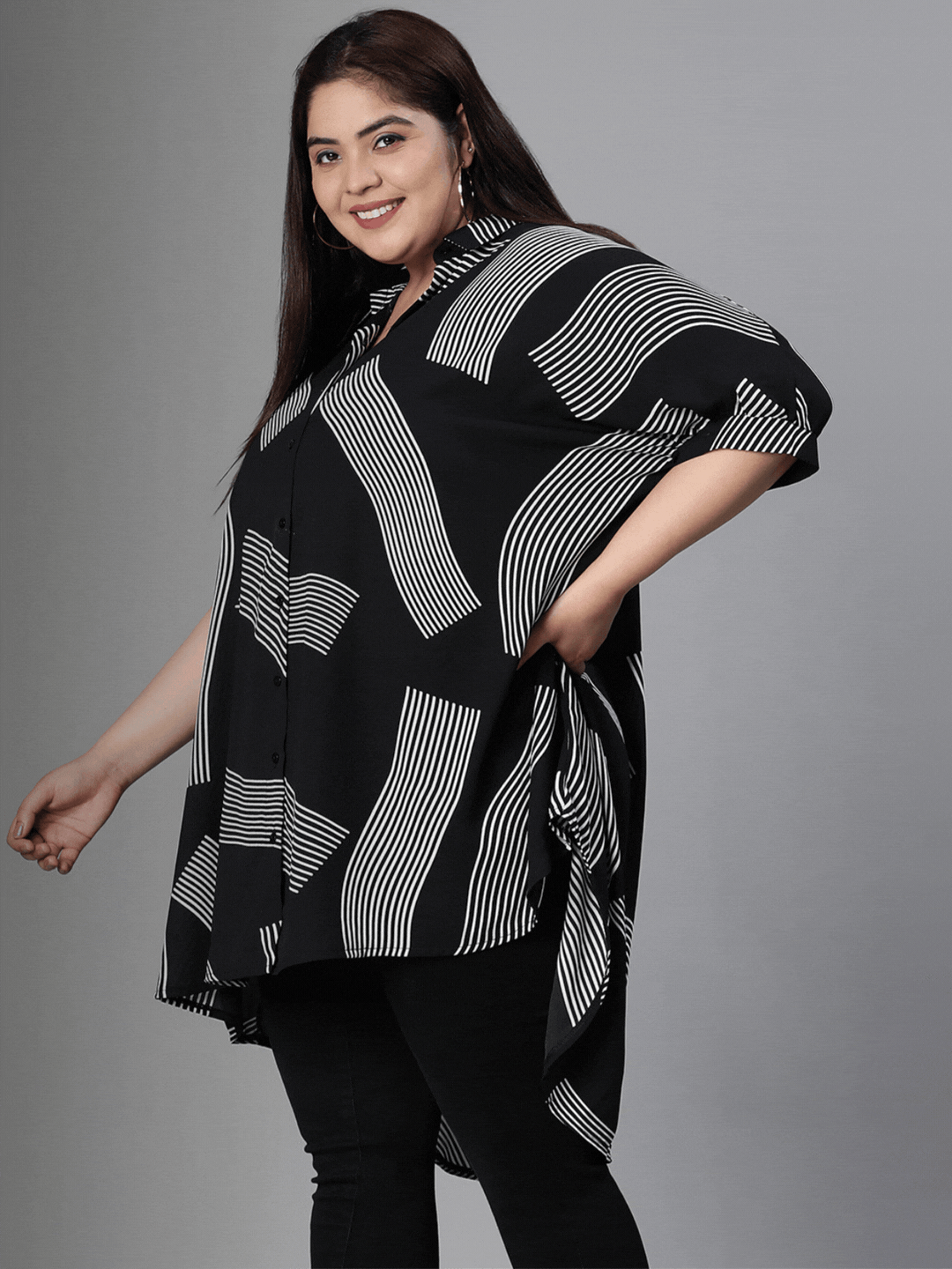 Plus Size Black Gray Tunic