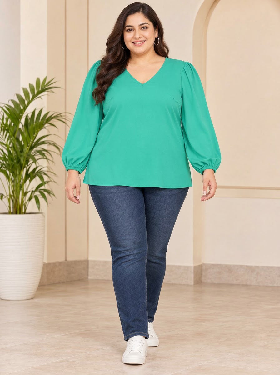 Women Plus Size  Green Top