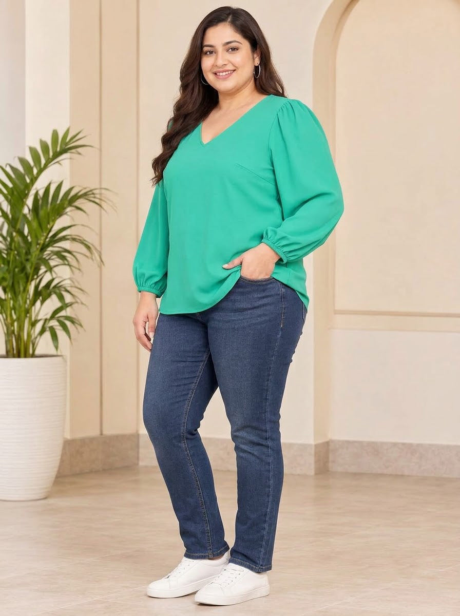 Women Plus Size  Green Top