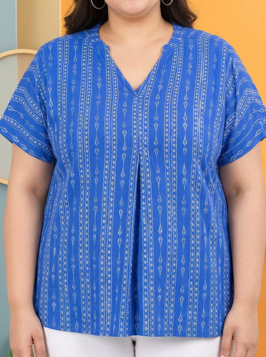 Plus Size Blue Printed Viscose Top