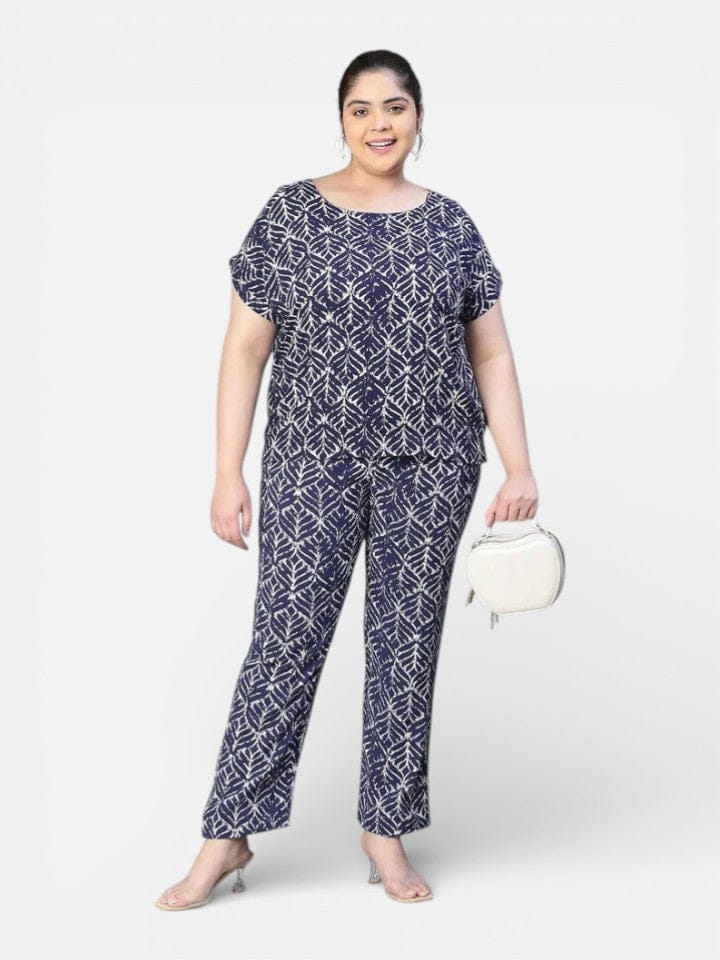 Plus Size Blue Floral Print Top