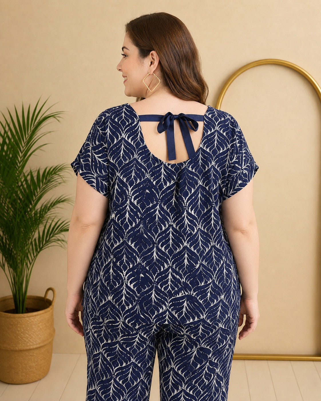 Plus Size Blue Floral Print Viscose Top