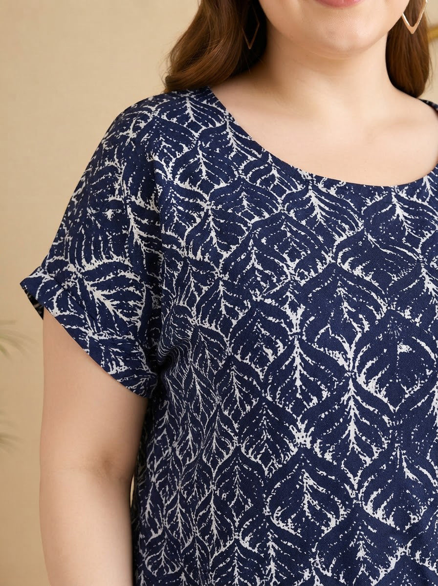 Plus Size Blue Floral Print Viscose Top
