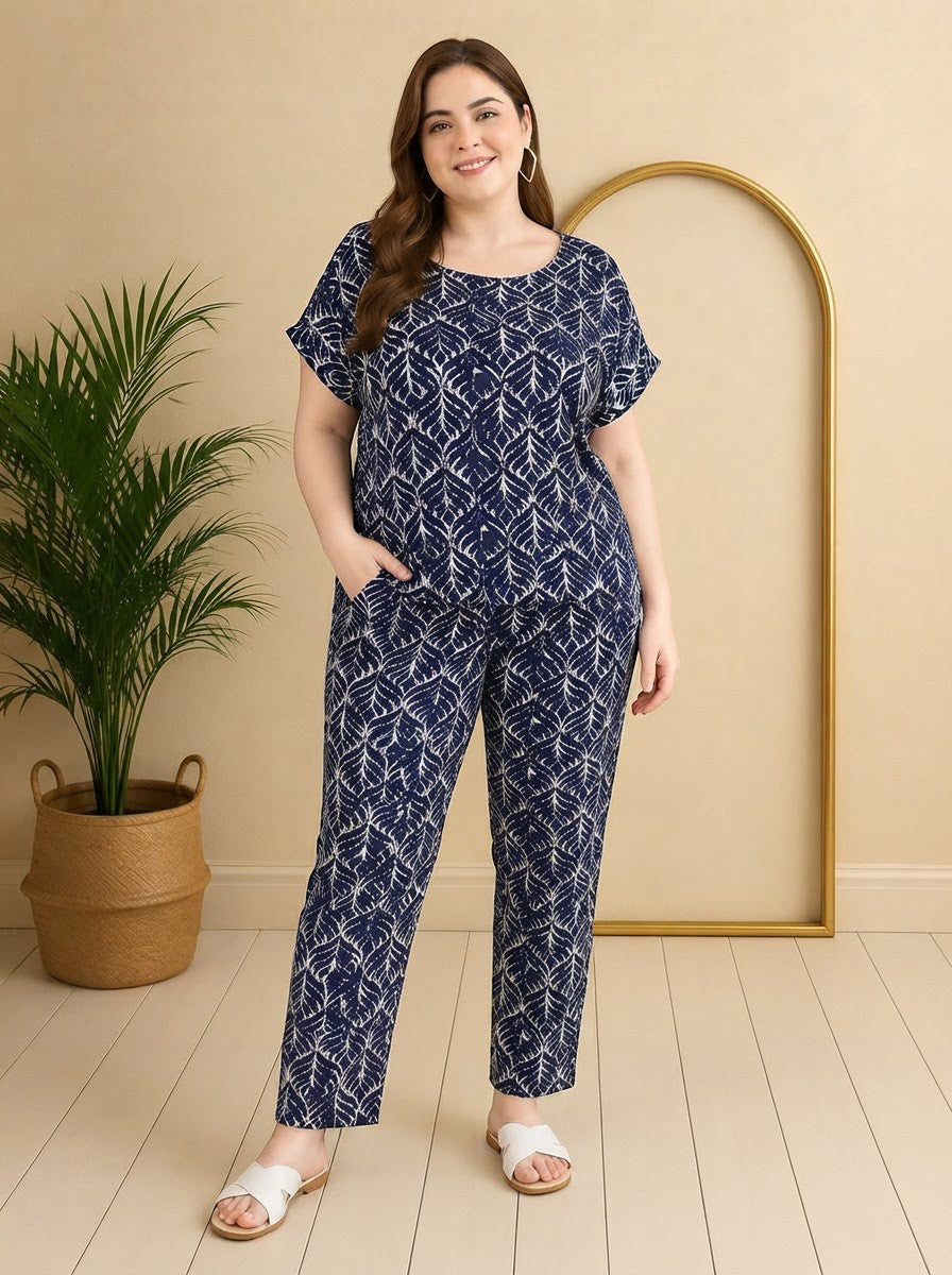 Plus Size Blue Floral Print Viscose Top