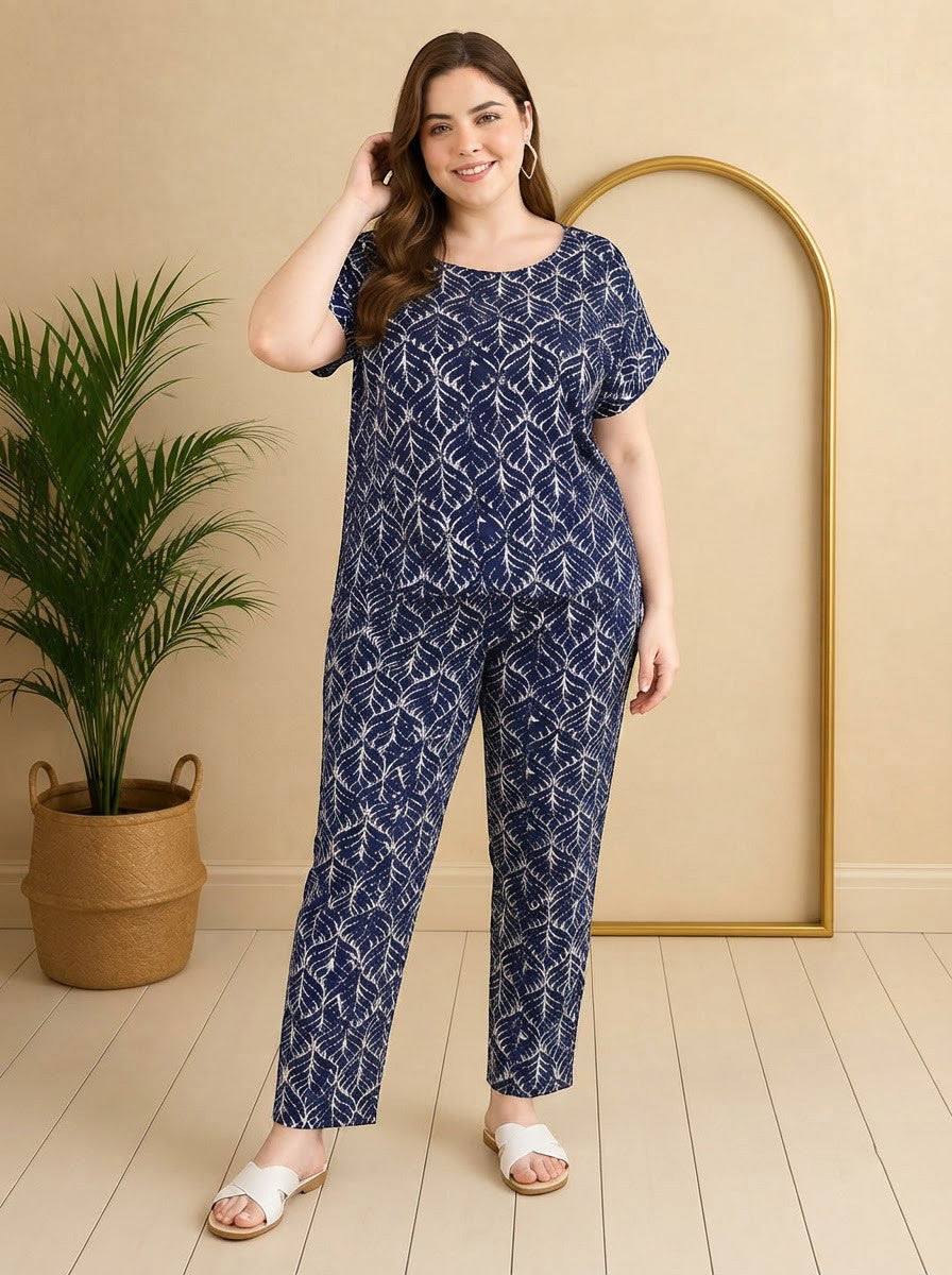 Plus Size Blue Floral Print Viscose Top