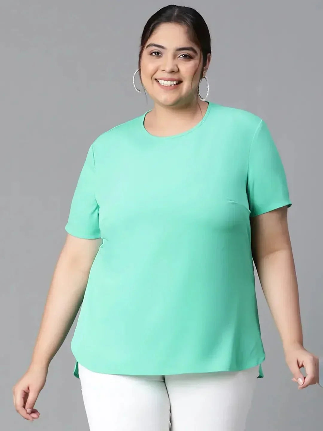 Neon Green Plain Plus Size Women Loopy Top - oxolloxo