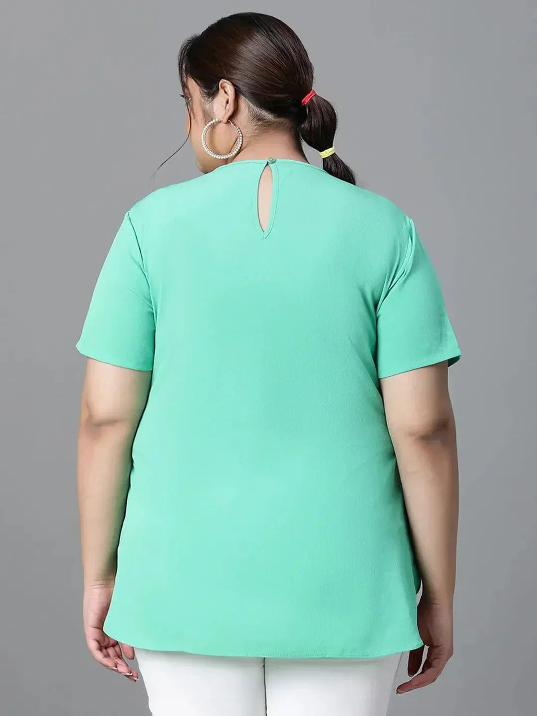 Neon Green Plain Plus Size Women Loopy Top - oxolloxo