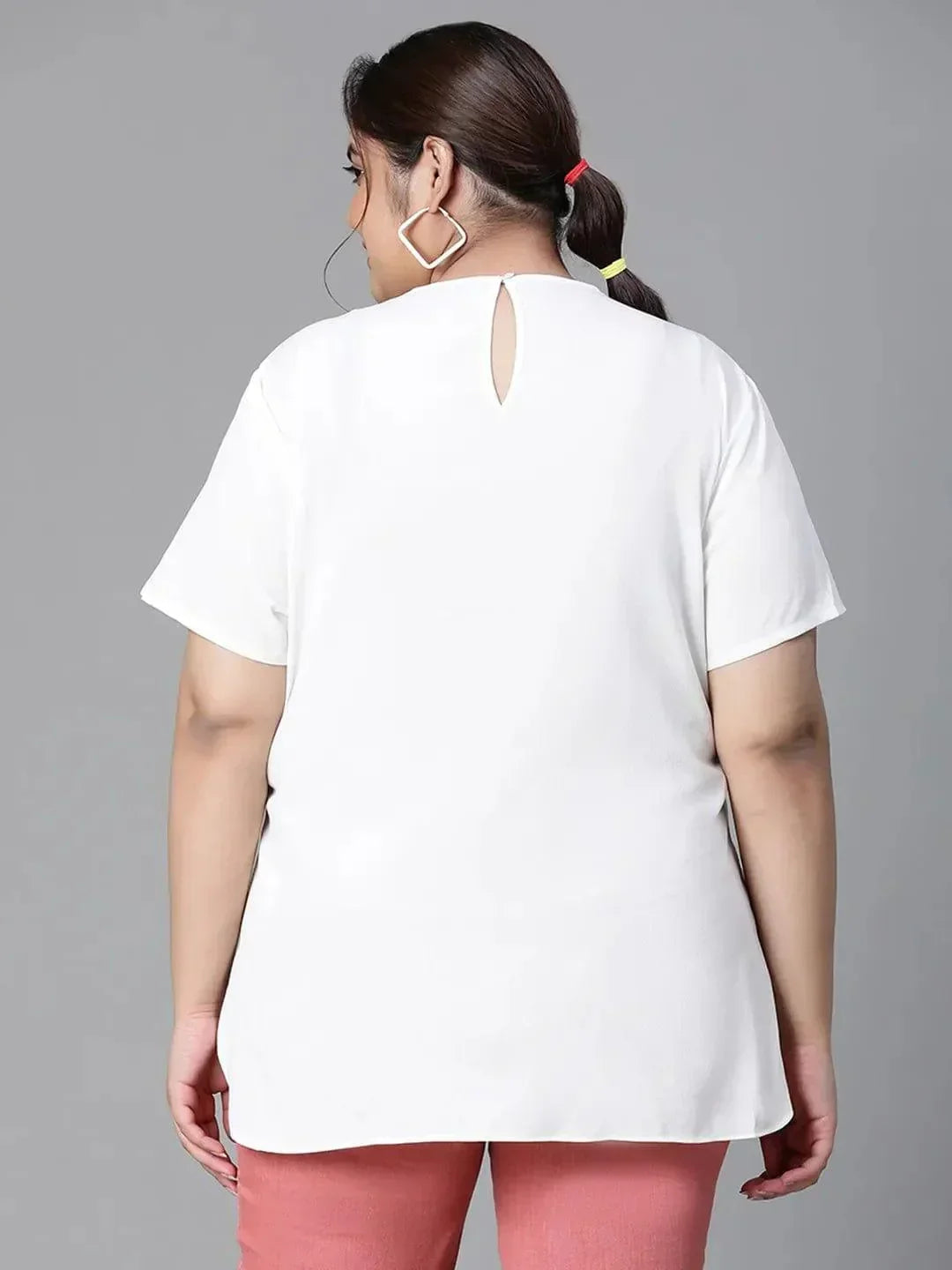 Snowy White Plain Plus Size Women Loopy Top - oxolloxo