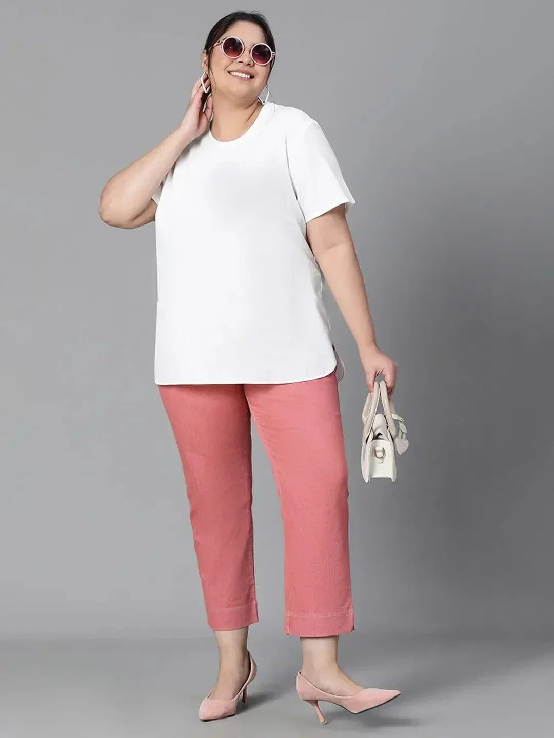 Snowy White Plain Plus Size Women Loopy Top - oxolloxo