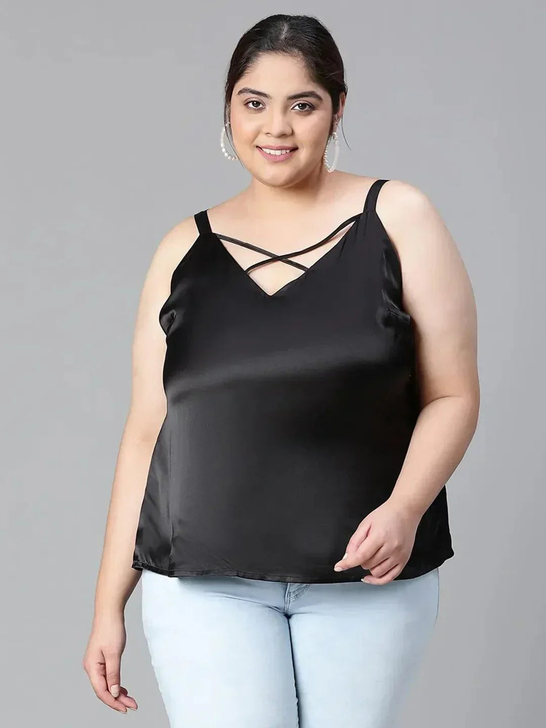 Heartily Black Criss Cross Back plus Size Loopy Top - oxolloxo