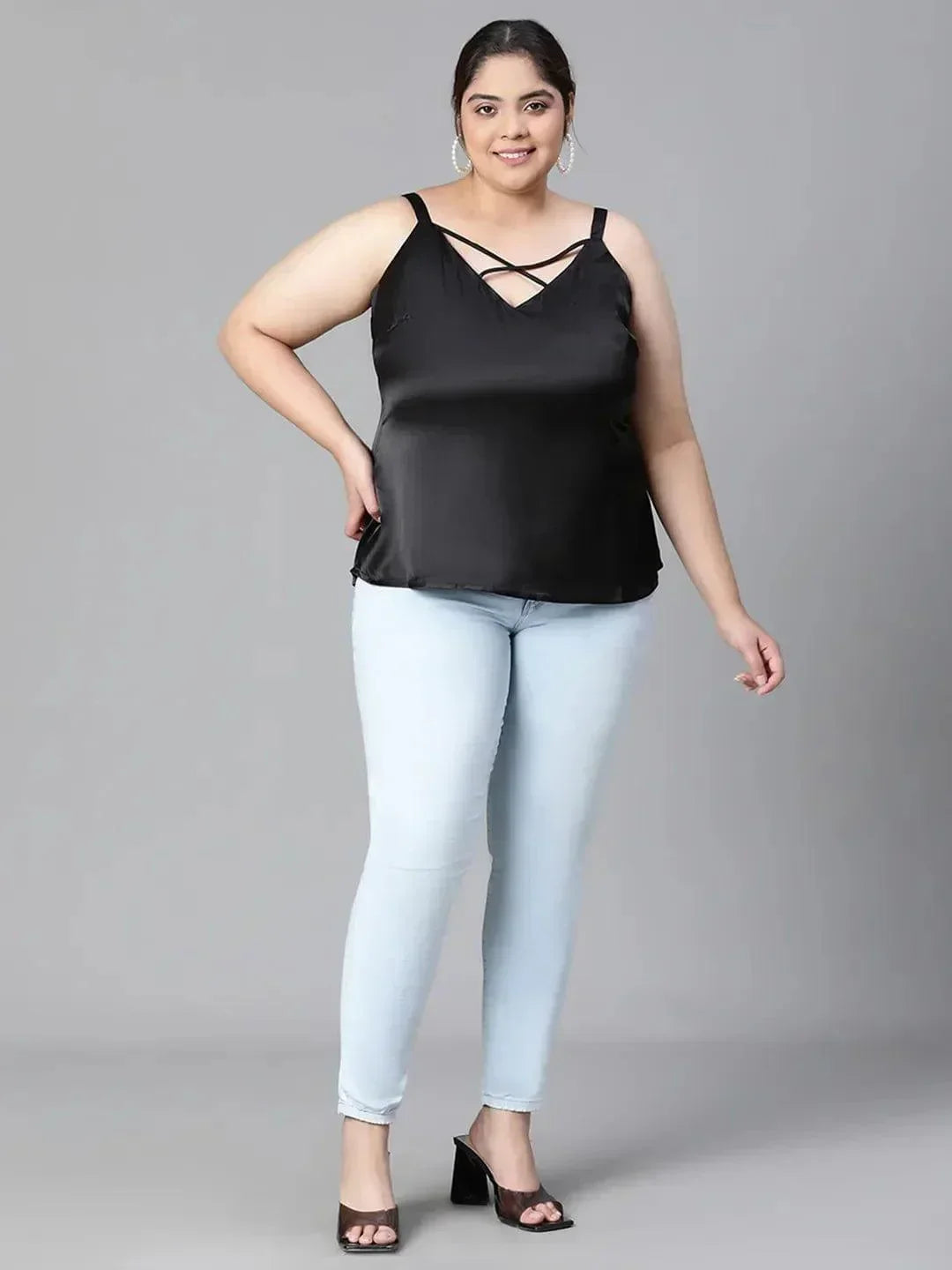 Heartily Black Criss Cross Back plus Size Loopy Top - oxolloxo
