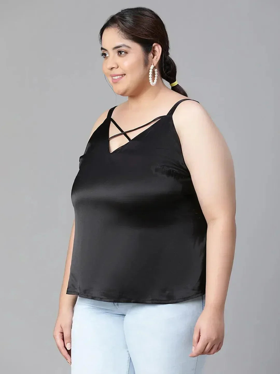 Heartily Black Criss Cross Back plus Size Loopy Top - oxolloxo
