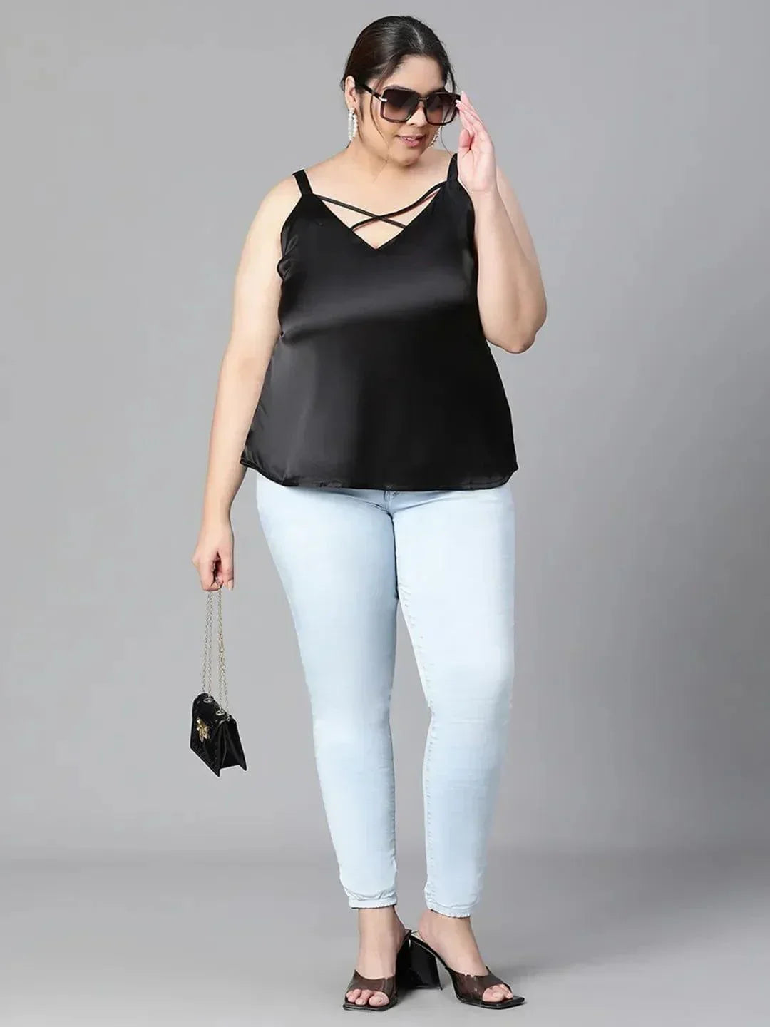 Heartily Black Criss Cross Back plus Size Loopy Top - oxolloxo
