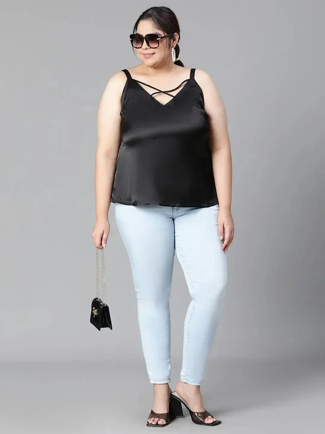 Heartily Black Criss Cross Back plus Size Loopy Top - oxolloxo