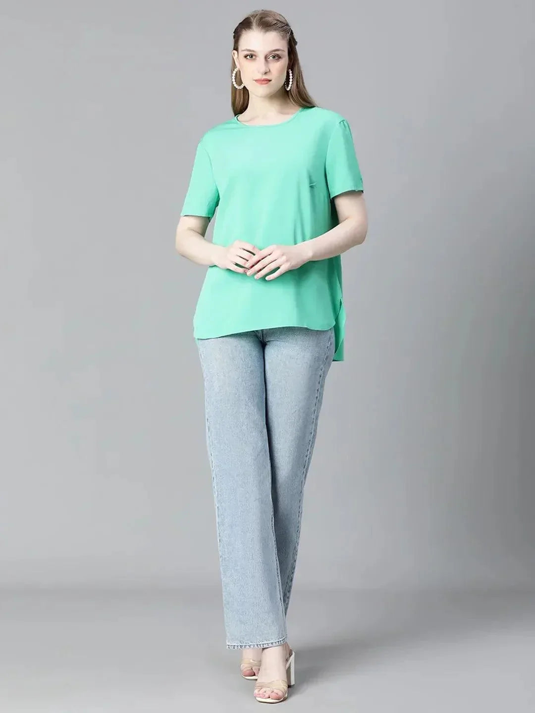 Heavenly Green Short Sleeve Women Casual Top - oxolloxo
