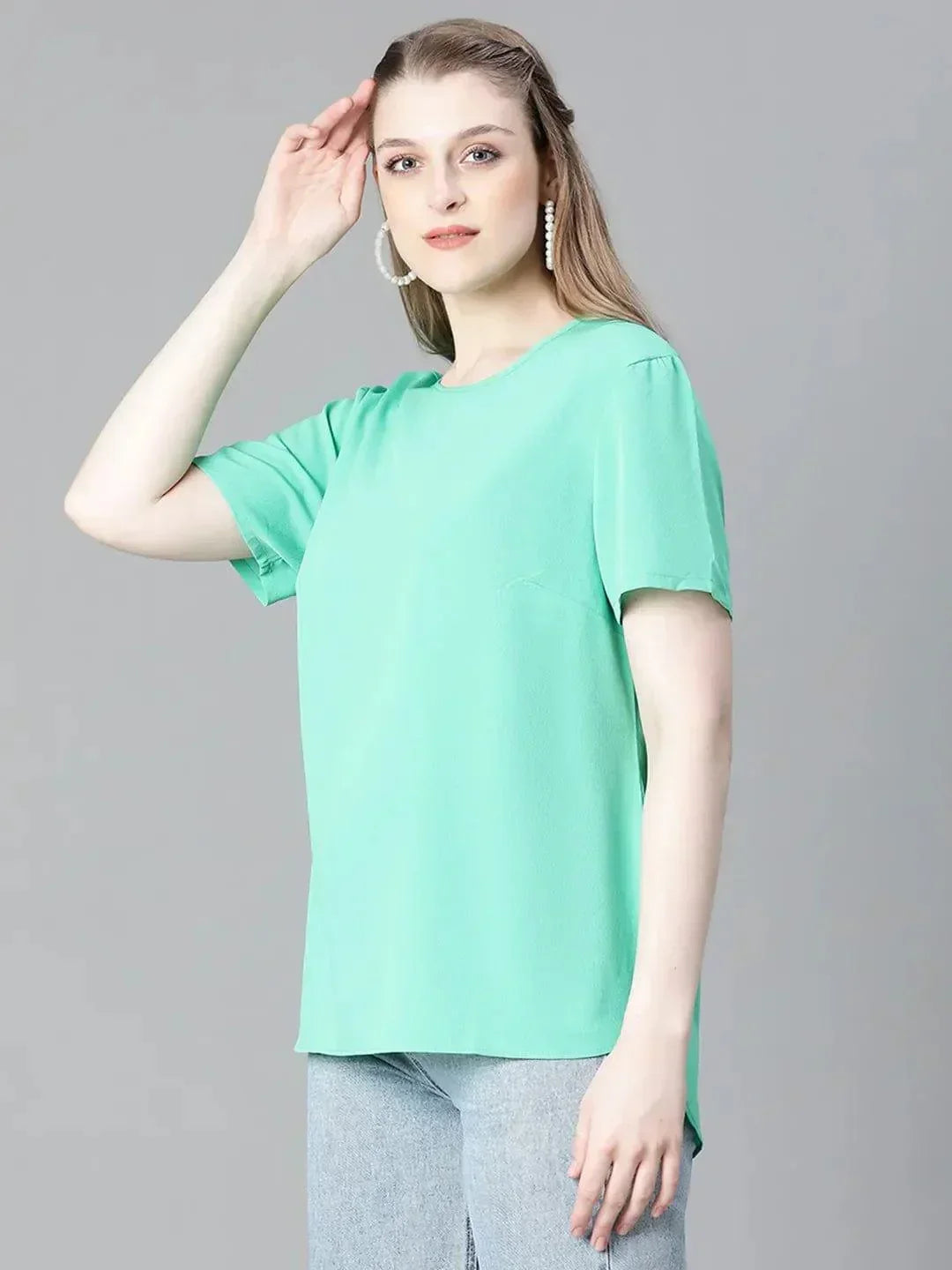 Heavenly Green Short Sleeve Women Casual Top - oxolloxo