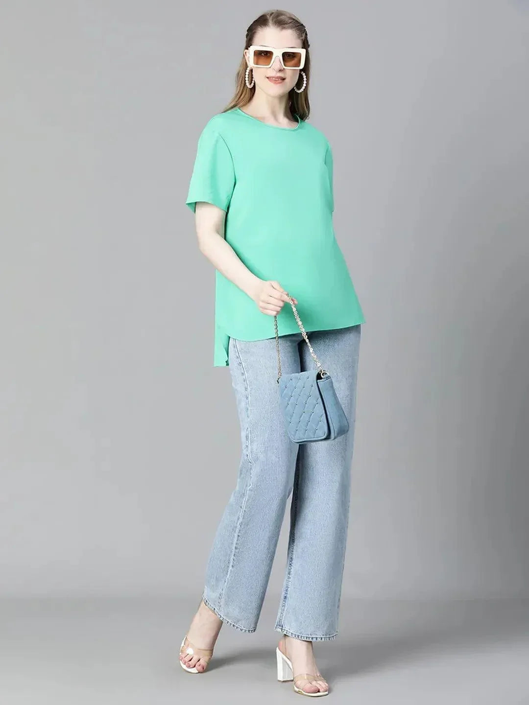 Heavenly Green Short Sleeve Women Casual Top - oxolloxo