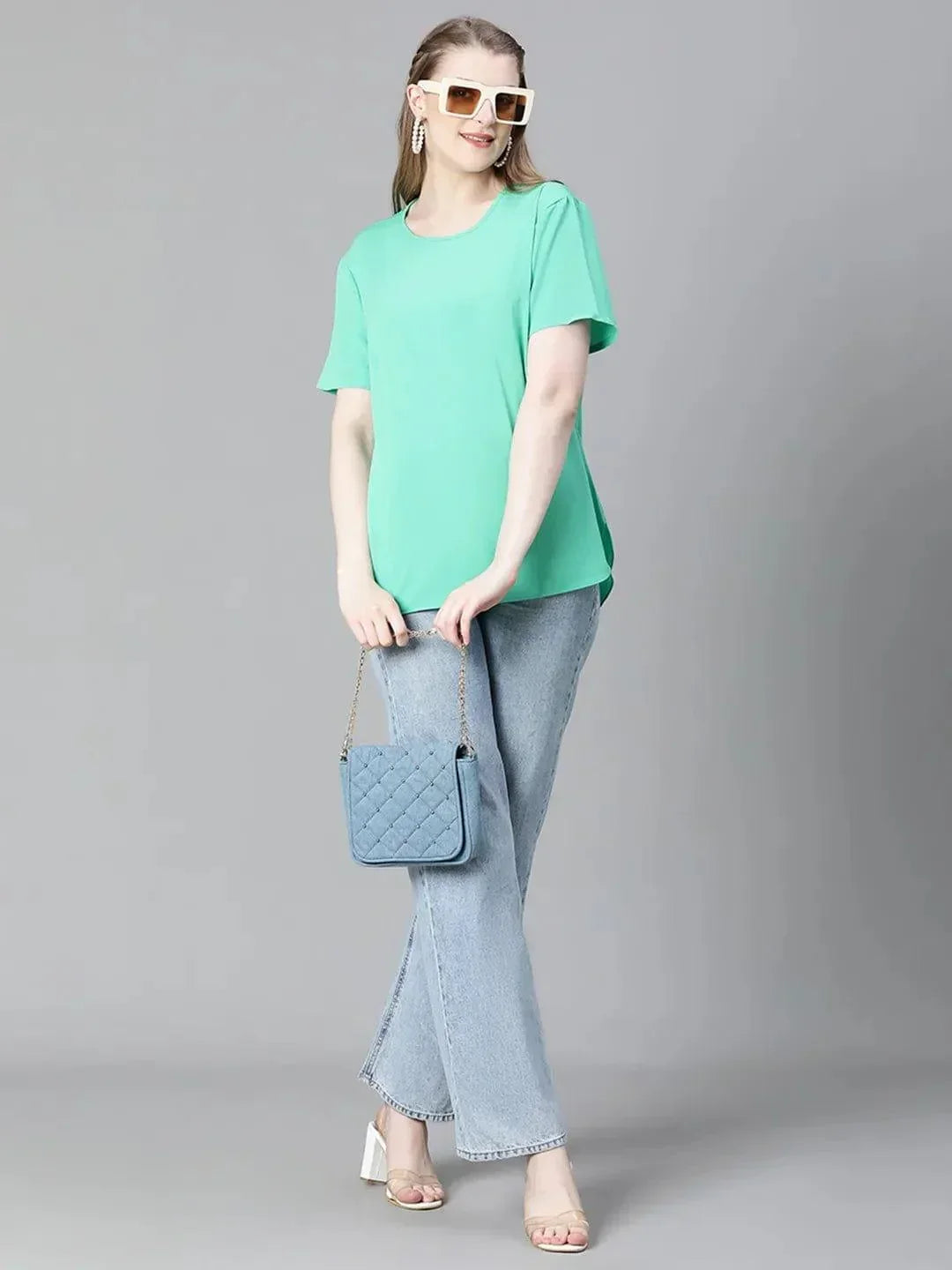 Heavenly Green Short Sleeve Women Casual Top - oxolloxo