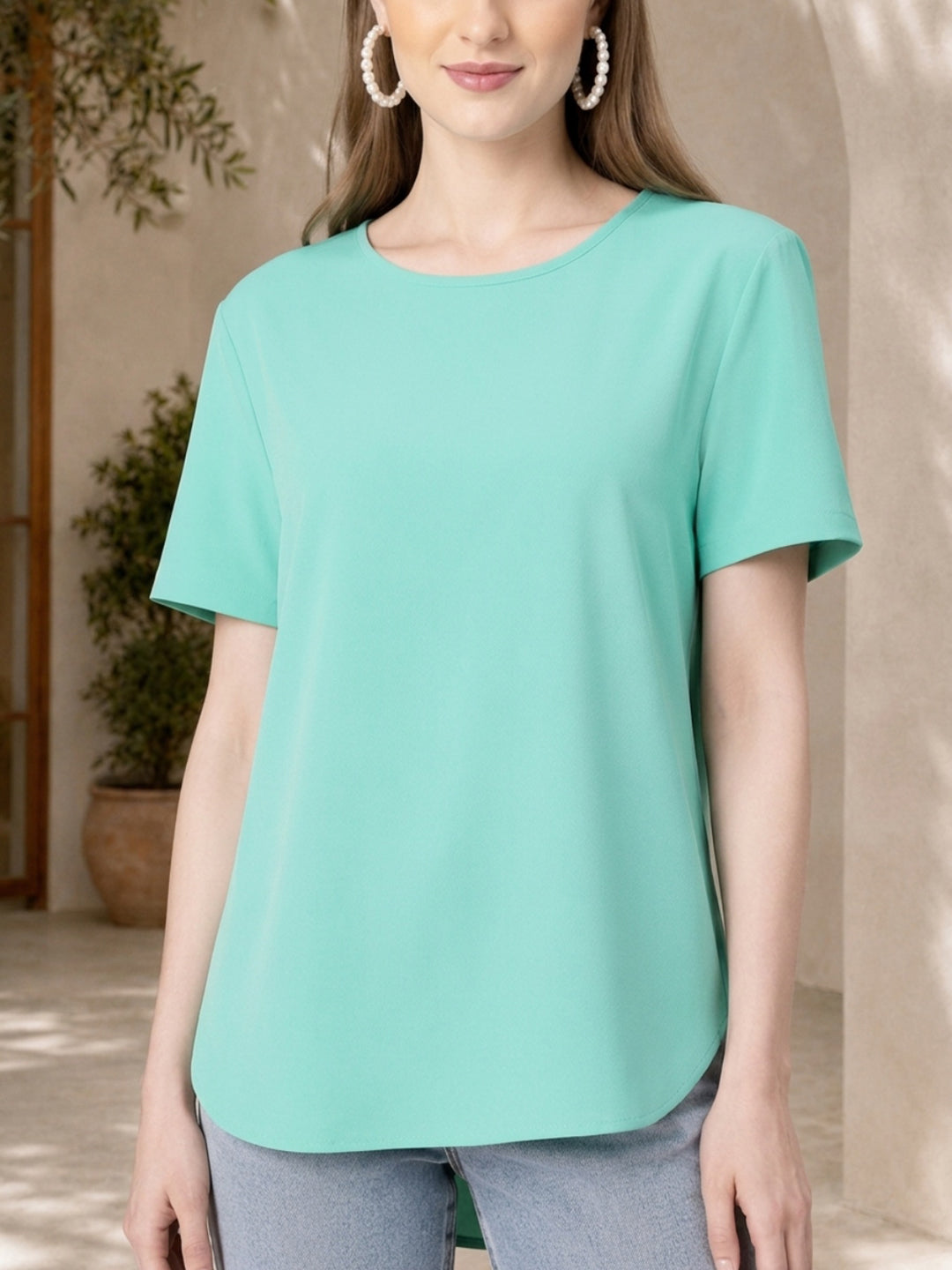 Mint green women's relaxed fit t-shirt, plus size & regular, stylish casual top for everyday wear