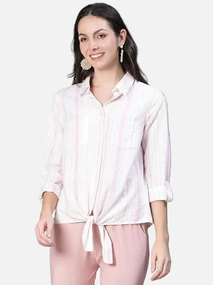 Multicolor Stripe Print Cotton Shirt