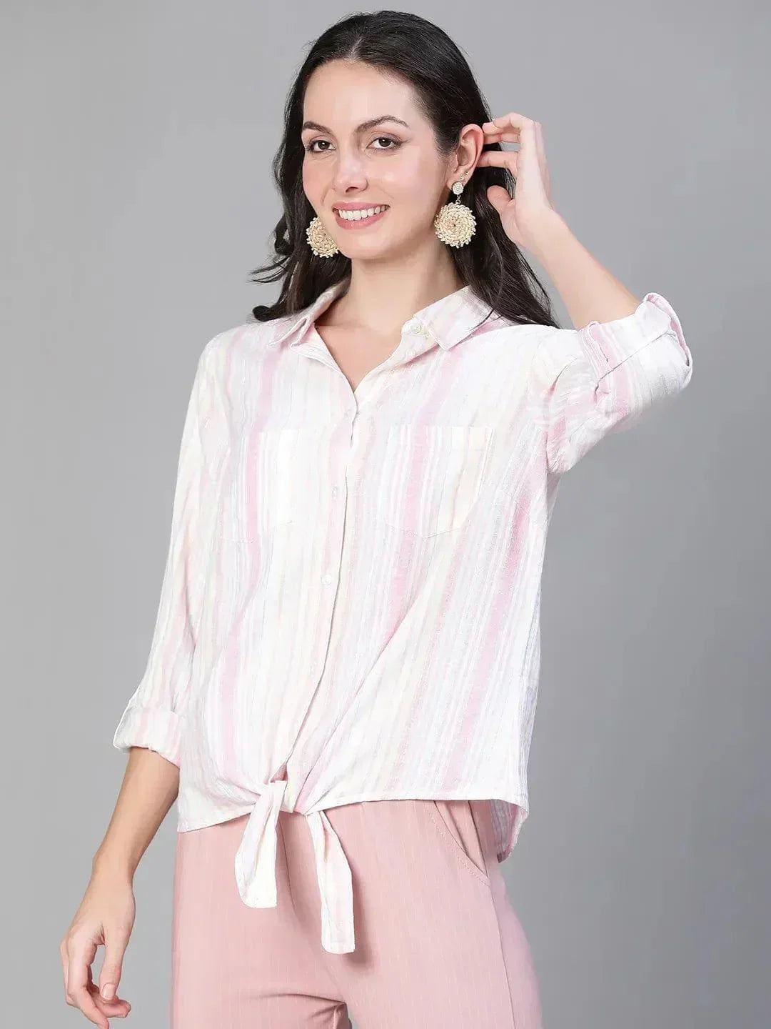 Multicolor Stripe Print Cotton Shirt