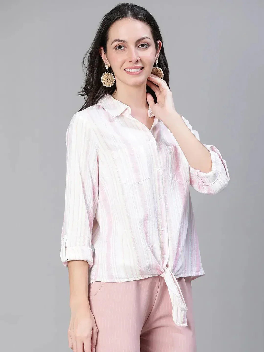 Multicolor Stripe Print Cotton Shirt
