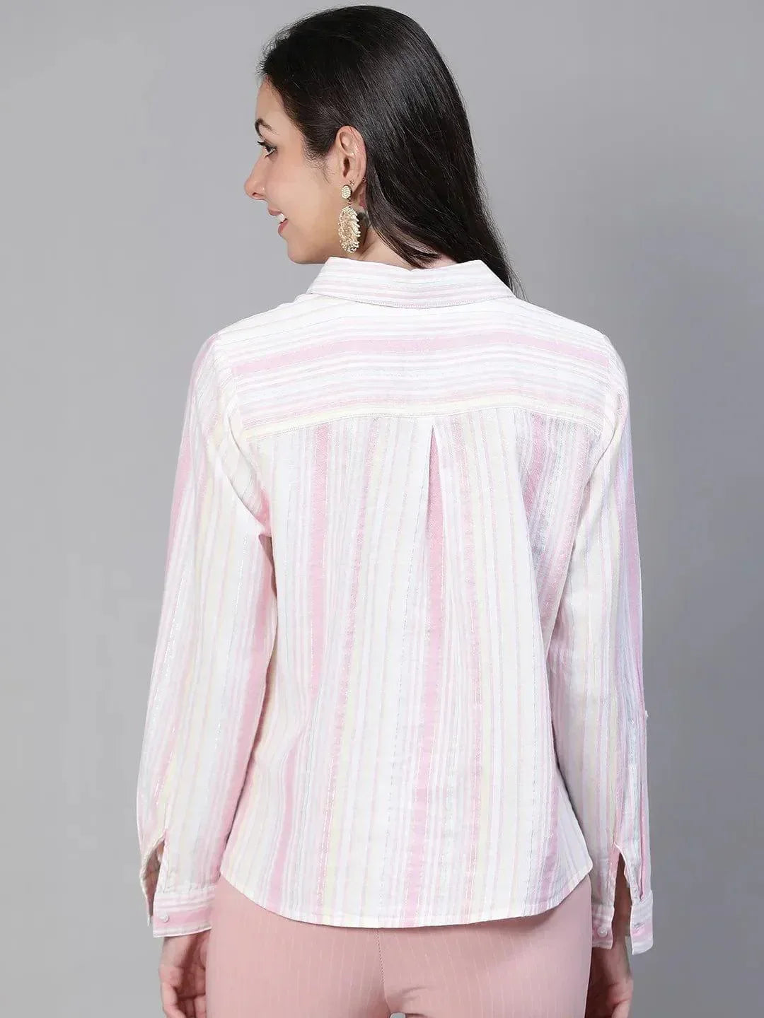 Multicolor Stripe Print Cotton Shirt