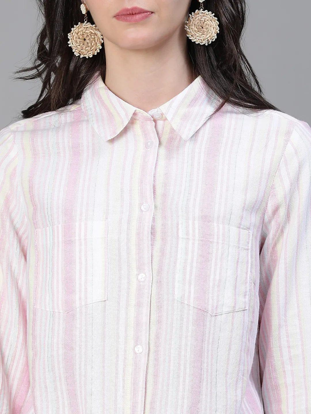Multicolor Stripe Print Cotton Shirt
