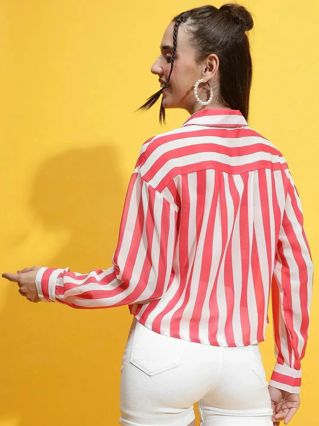 Red Stripe Print Crop Shirt