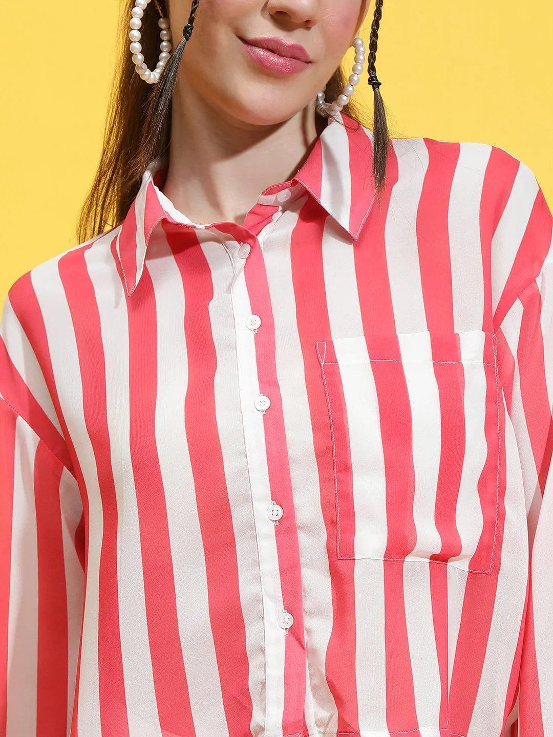 Red Stripe Print Crop Shirt