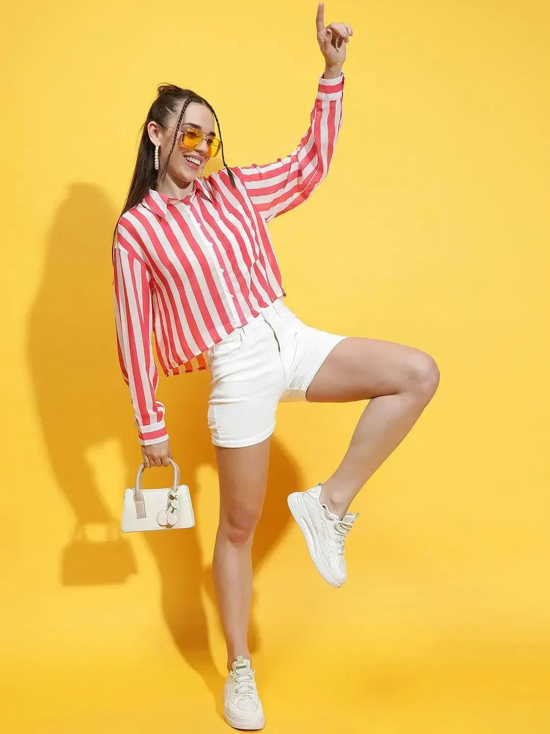 Red Stripe Print Crop Shirt