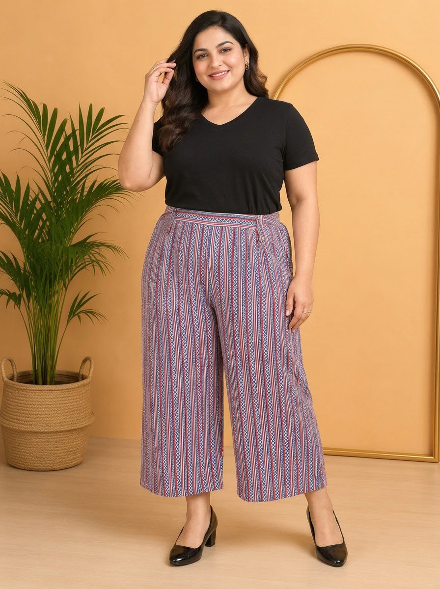 Plus Size Multicolor Stripe Print Rayon Pant