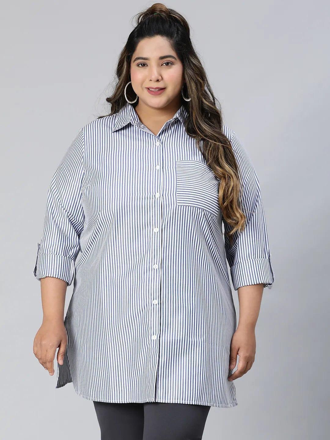 The Blue Collared Long Sleeve Plus Size Shirt - oxolloxo