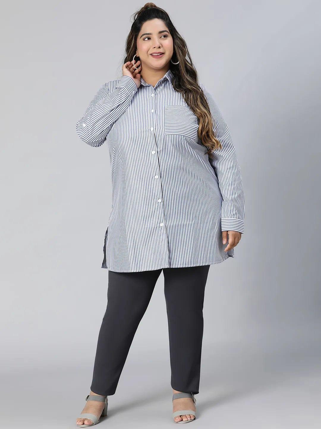 The Blue Collared Long Sleeve Plus Size Shirt - oxolloxo