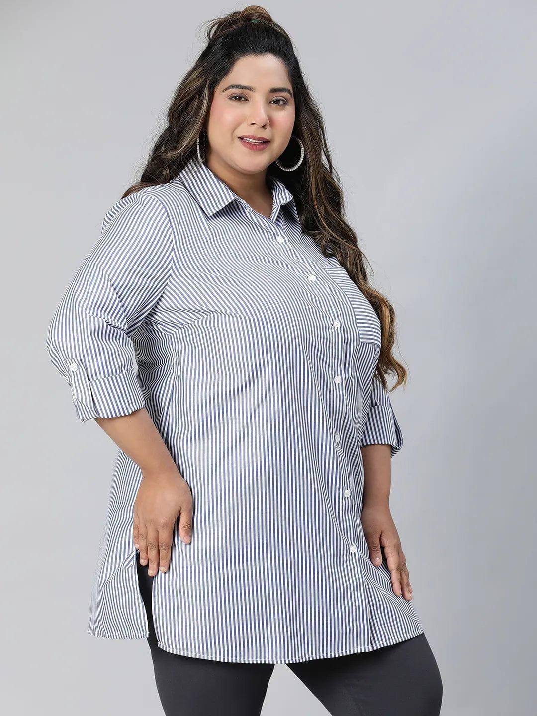 The Blue Collared Long Sleeve Plus Size Shirt - oxolloxo